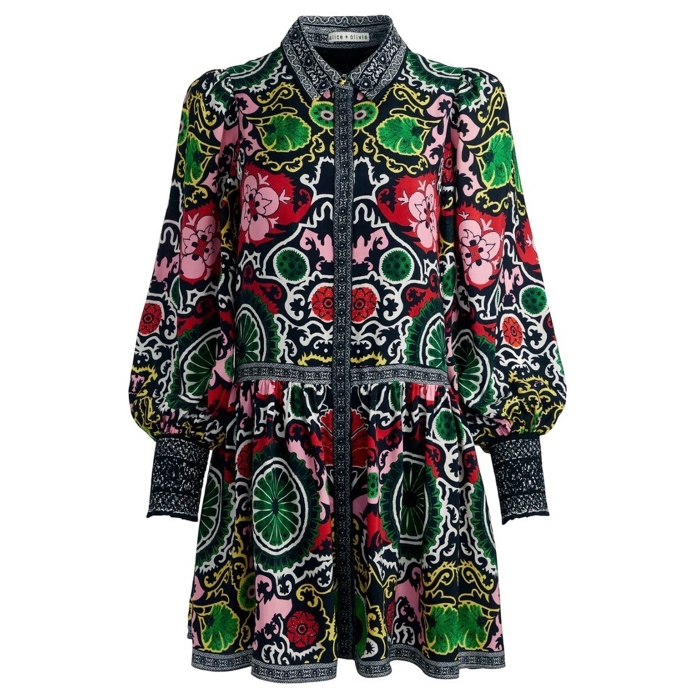 Alice + Olivia Bertha Women’s Mixed Print Long Sleeve Minidress XS